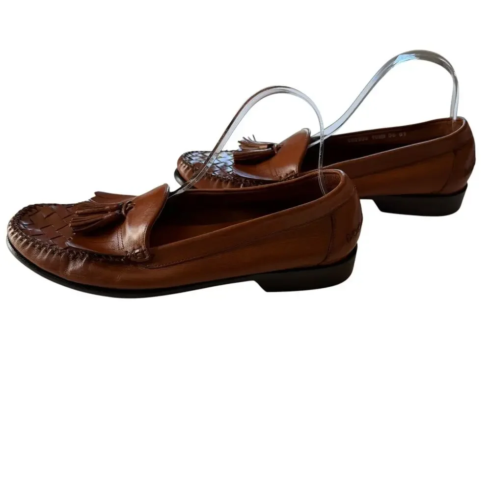 COLE HAAN Woven Leather Resort Tassel Loafer Shoes Mens Brown 10.5D Dress Casual